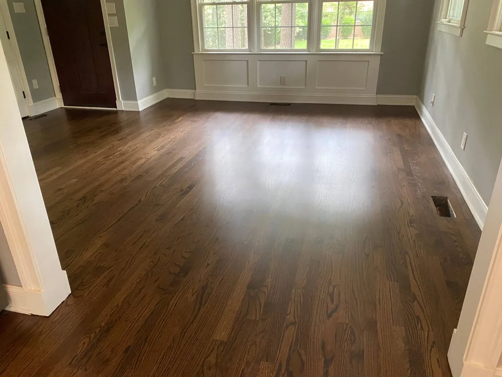 Dark-brown hardwood at a front entry